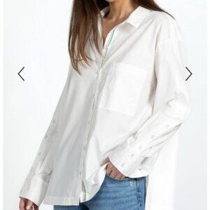 Johnny Was Poplin Relaxed Pocket Shirt White Button Sleeve NWT SIZE Medium